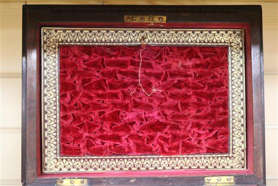 A Victorian rosewood and mother of pearl sewing box